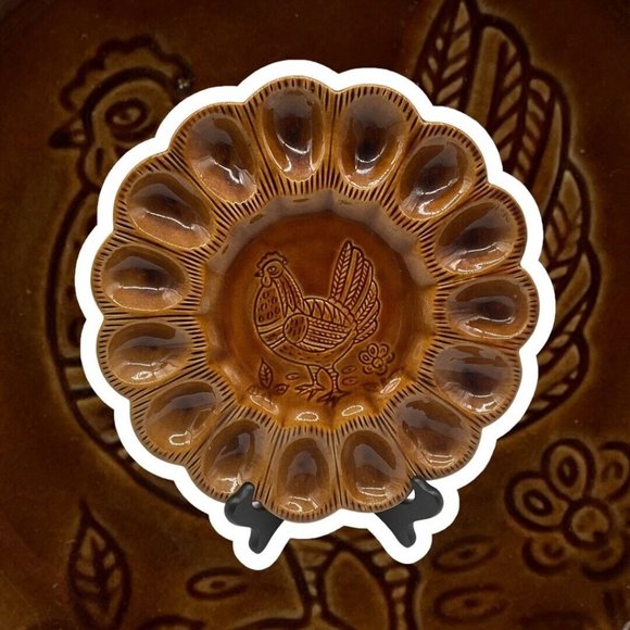 California Pottery Golen Brown Deviled Egg Plate, Made in USA - Picture 16 of 16